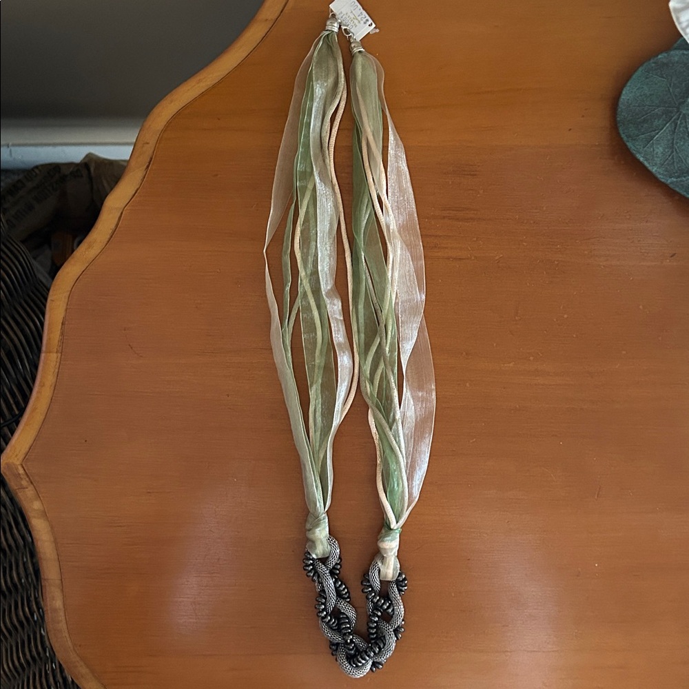 Green and Cream Ribbon Necklace